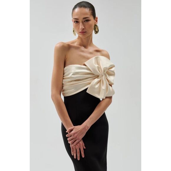 Ronny Kobo Kane Satin Bow Column Cocktail Dress Medium $698 - Picture 1 of 11